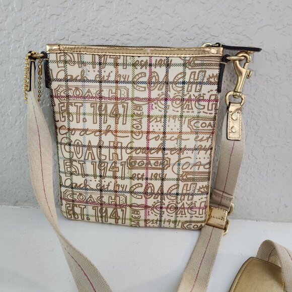 Coach Tattersall Gold Leather Crosssbody Bag Purse - Picture 2 of 9